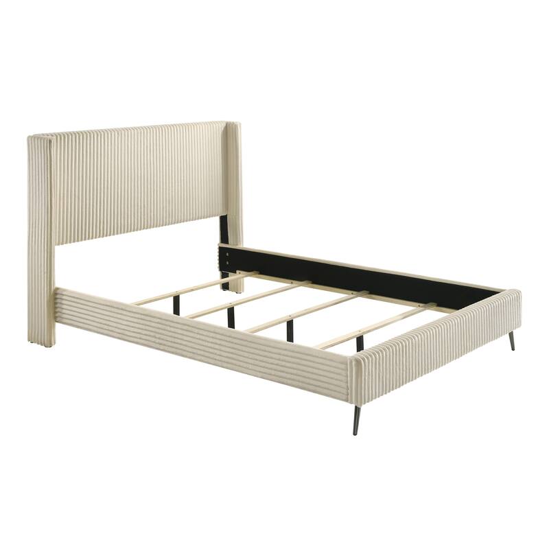 Mavela Wide Wale Corduroy Upholstery Panel Queen Bed, Cream