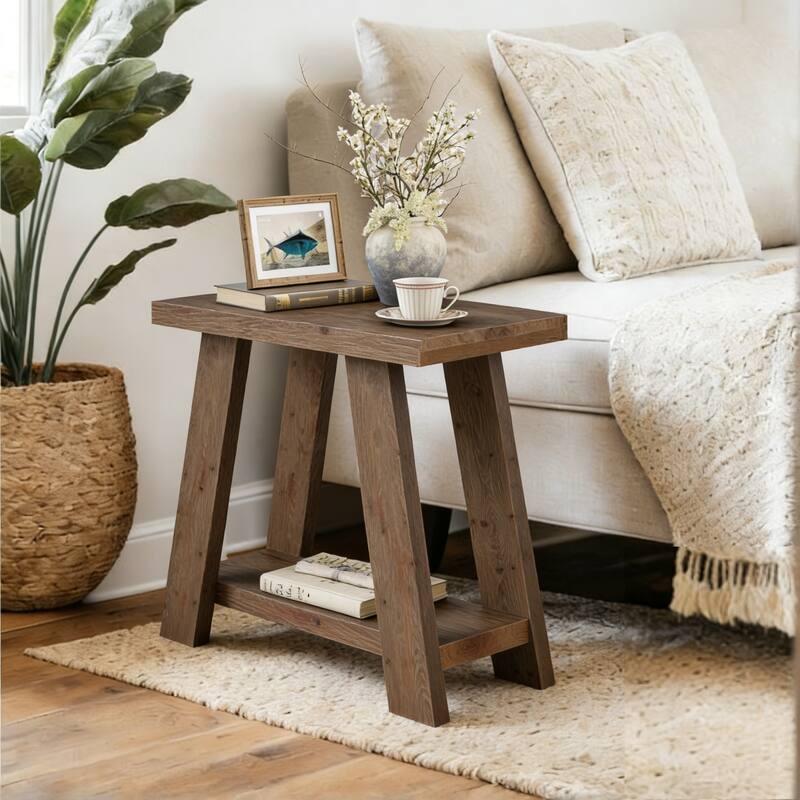 Solid Wood End Table with Storage