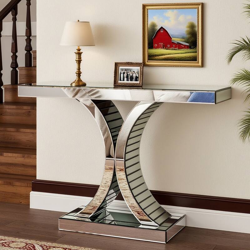 Mirrired Accent Table Console Table X-Cross Sofa Table