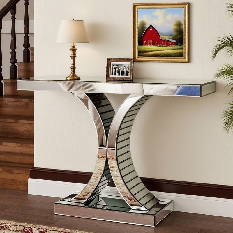 Mirrired Accent Table Console Table X-Cross Sofa Table