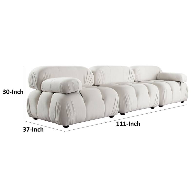 Hito 3 Piece Modular Sofa Set, 111 Inches, Light Cream Bubble Grid Tufting