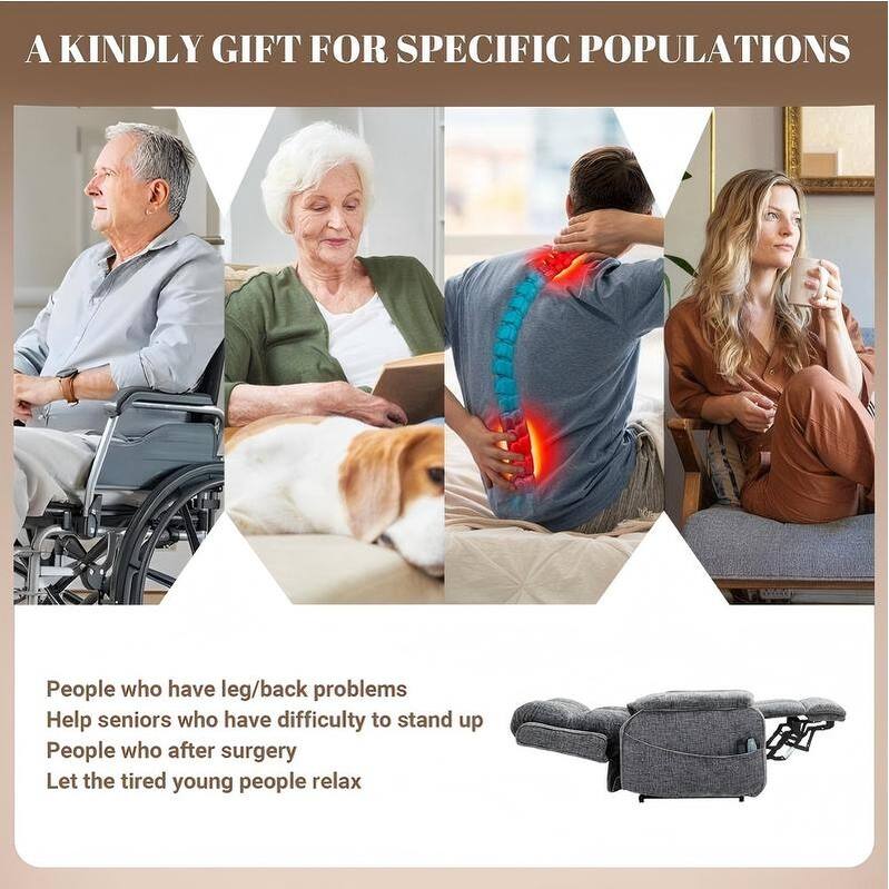 Power Lift Recliner with Extended Footrest,Overstuffed Chenille Dual Motor Recliners with Heat/Message,USB Type C Charging
