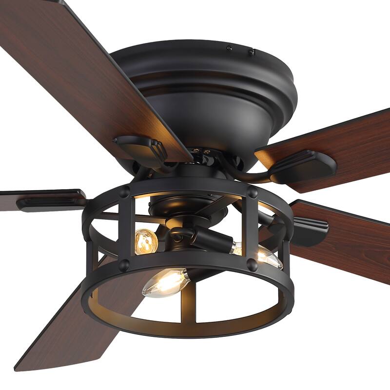 52-inch Flush Mount Caged Ceiling Fan with Light and Remote(5 Reversible Blades)