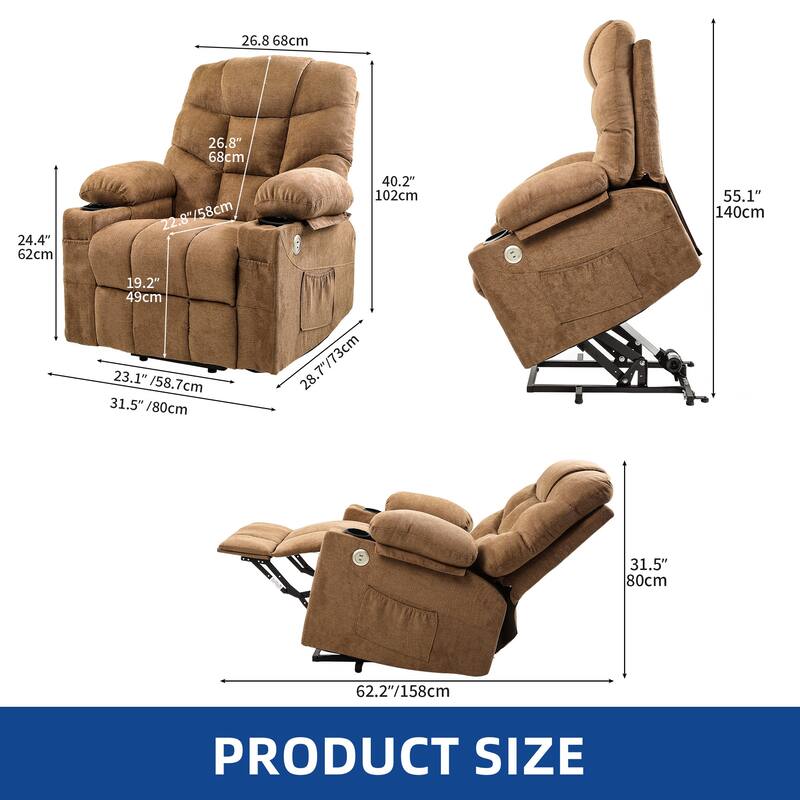 31.5 ''Wide Power Lift Assist Ergonomic Recliner with Massager & Heating