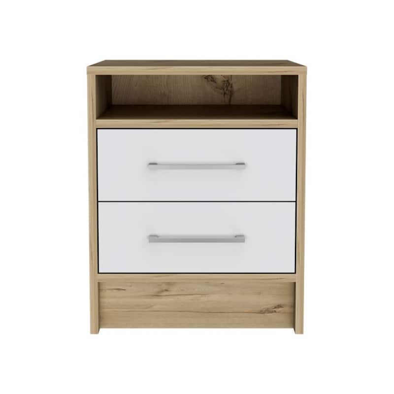 Anmytek Nightstand Modern Light Oak White Drawers Bedside Table Storage