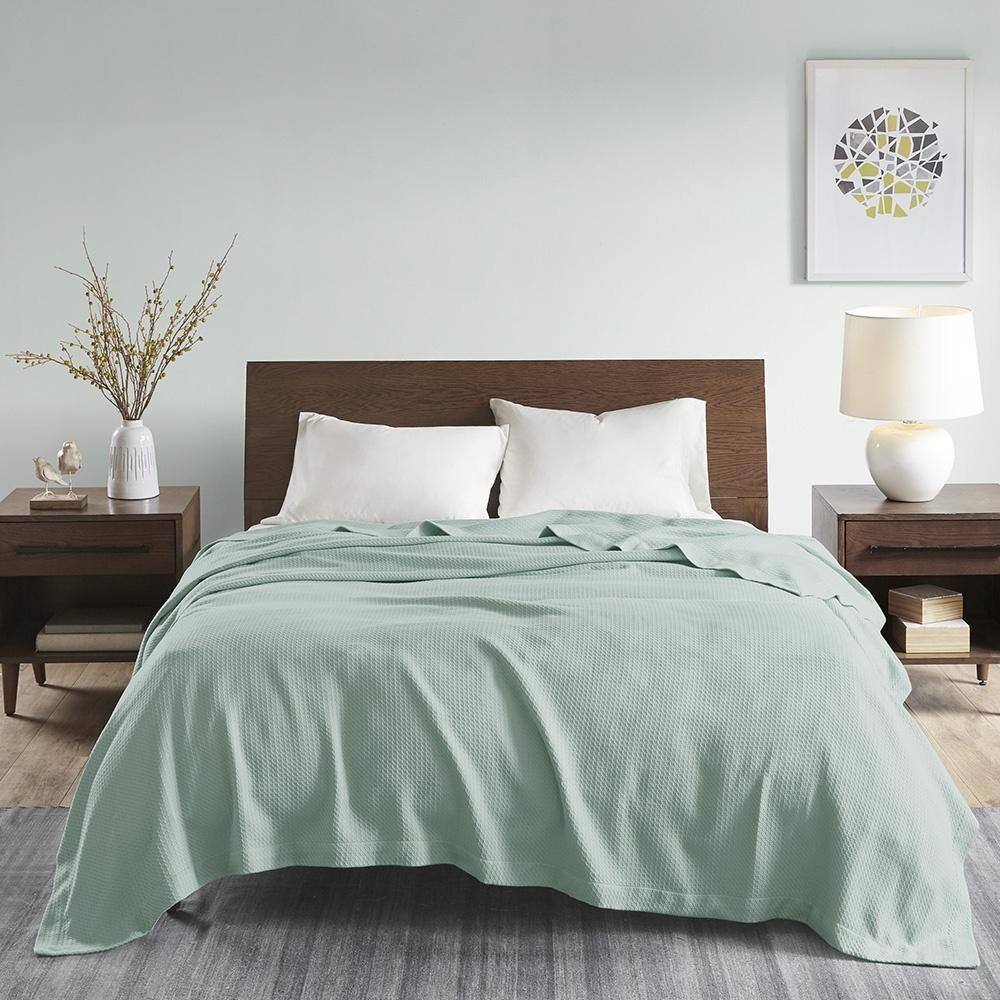 Full/Queen 100 Certified Egyptian Cotton Bedding Blanket Seafoam Bed