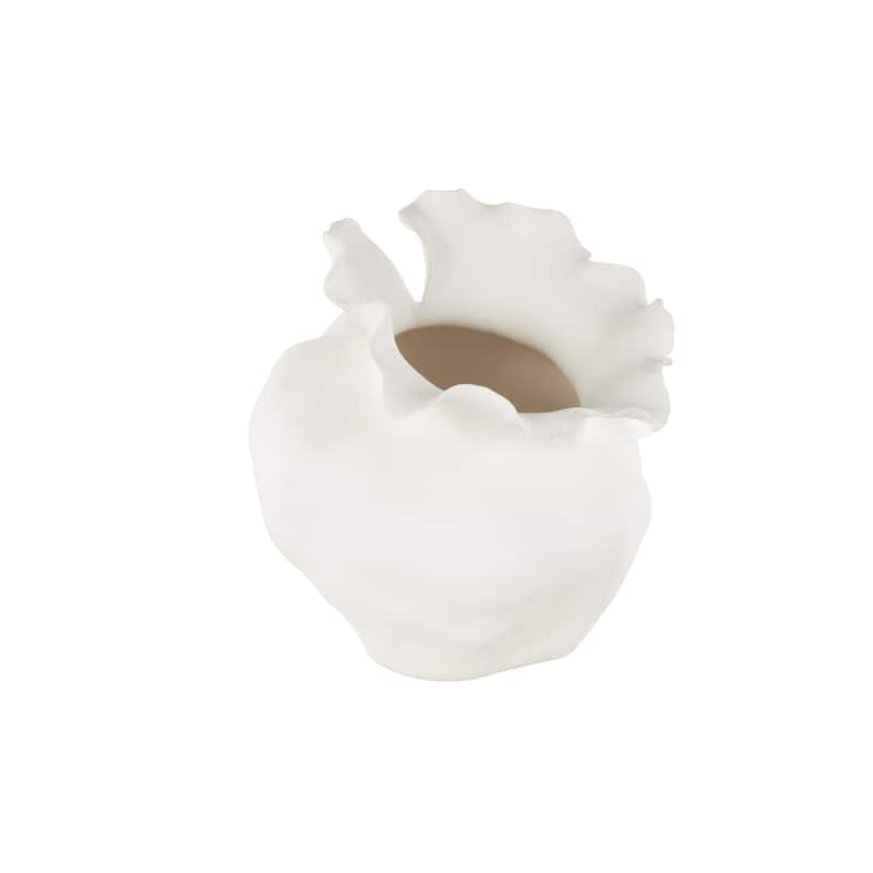 Ceramic Abstract Wide Rounded Floral Shaped Vase with Petal Rim - White or Black - Roche River Decor