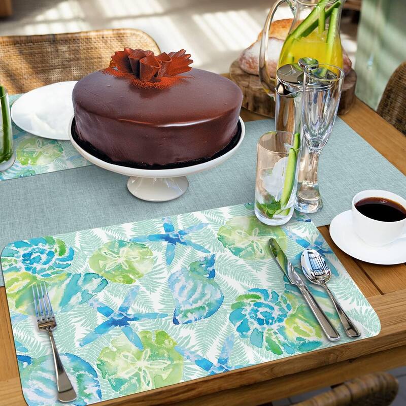 Isla Mona Coastal 4 Pack Reversible Easy Care Flexible Plastic Placemats Made in The USA BPA Free PVC Free Easily Wipes Clean