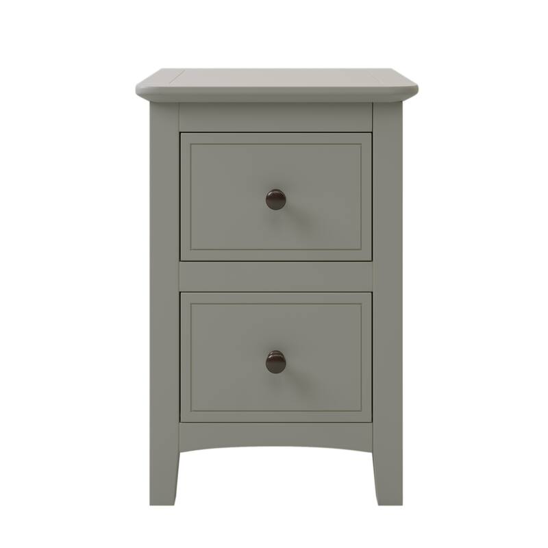 2 Drawers Solid Wood Nightstand End Table, Gray