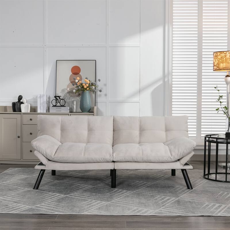 Velvet Sofa Bed with Adjustable Armrest and Backrest