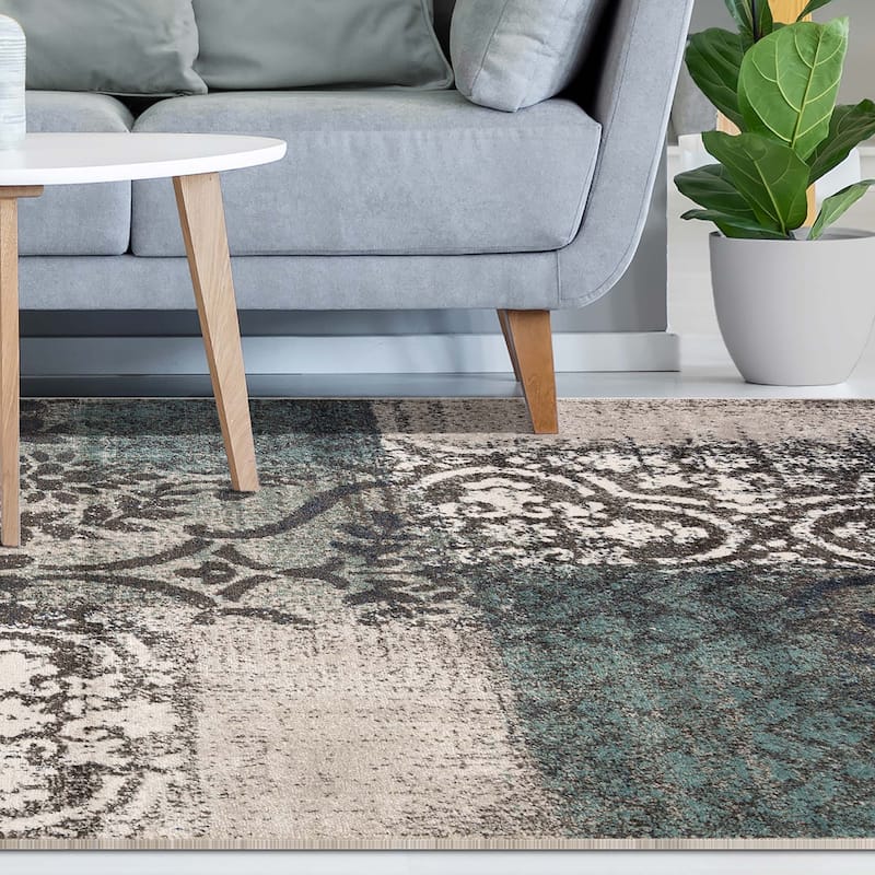 Superior Bristol Distressed Abstract Damask Indoor Runner or Area Rug