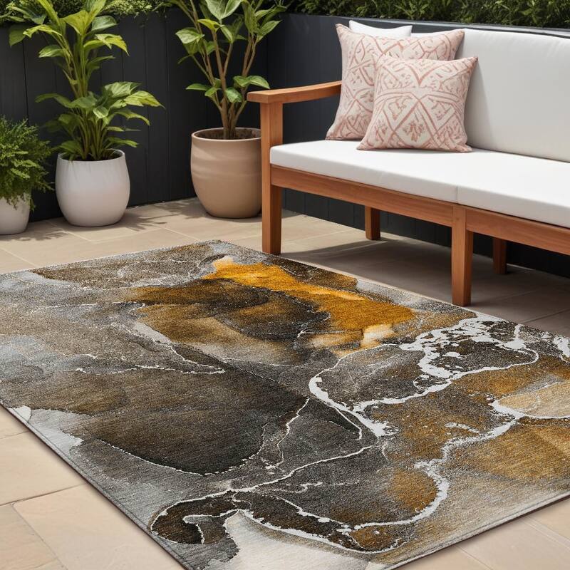 Almona Artistic Abstract Weather Resistant Sleek Contemporary Outdoor Rug - 10' X 14' - Multi