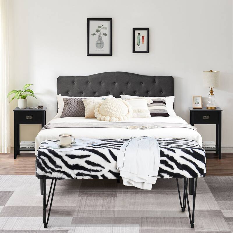 Home Soft Things Animal Pattern Ottoman Bench with Black Metal Legs