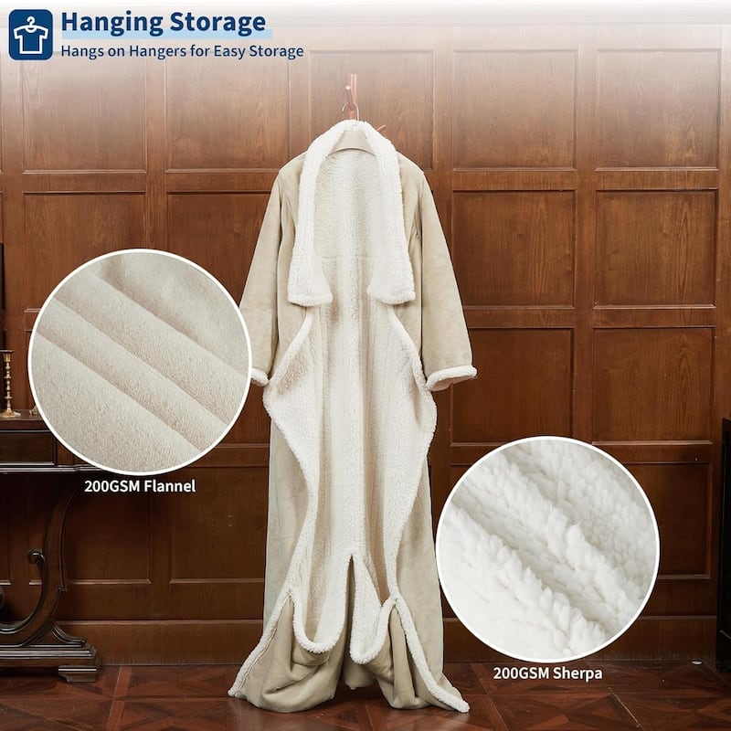 Unisex Wearable Heated Blanket With Foot Covers And Sleeves Khaki