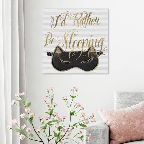 Oliver Gal Typography and Quotes Wall Art Canvas Prints 'I Rather Stay Night' Funny Quotes and Sayings - Gold, White