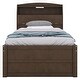 preview thumbnail 14 of 28, Wooden Twin Size LED Platform Bed with Trundle, Storage Headboard and Drawers