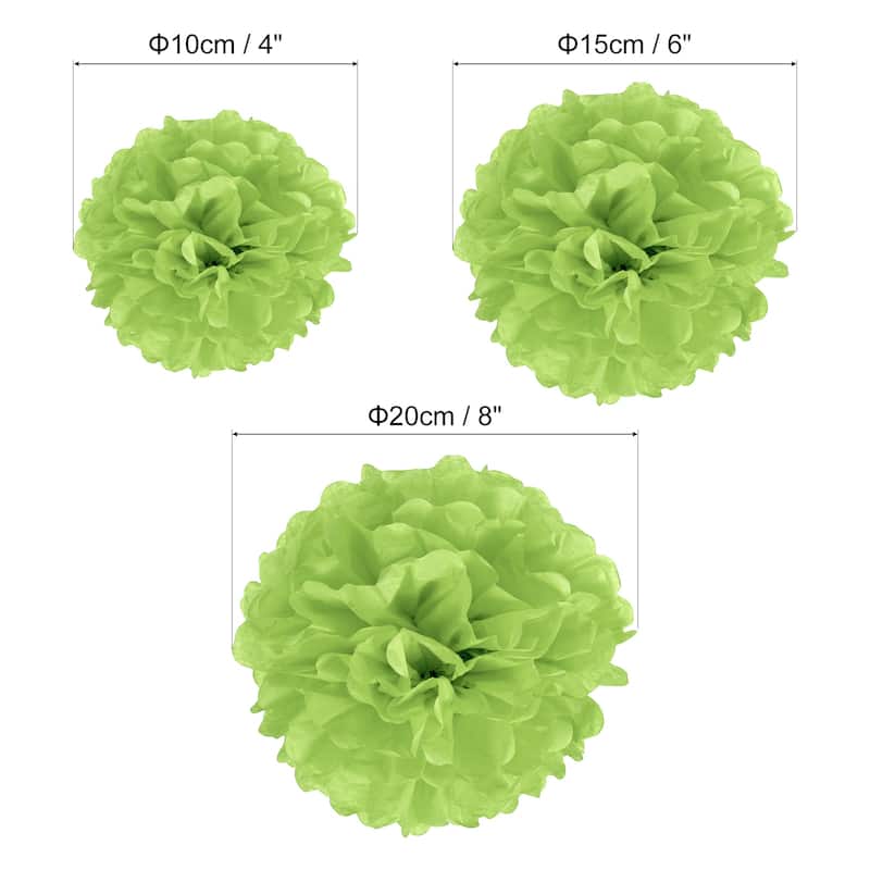 12Pcs 4"/6"/8" Tissue Pom Poms Paper Flowers Ball Party Wedding Decor - Lime Green