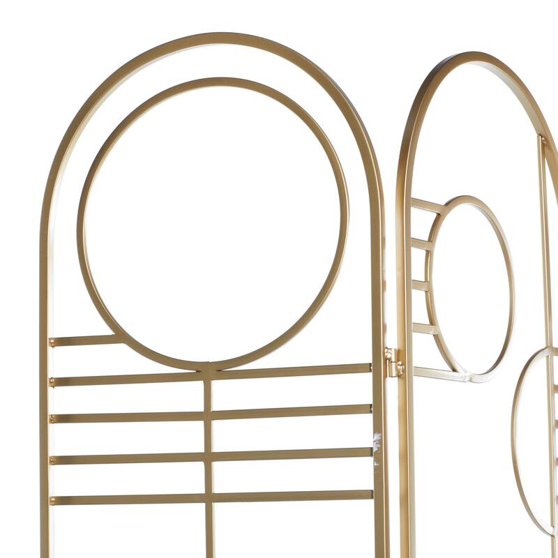 Gold Metal Hinged Foldable Arched Partition 3 Panel Geometric Partition Room Divider Screen