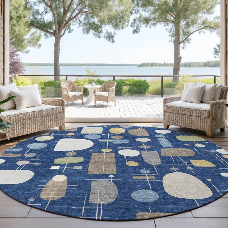 Machine Washable Indoor/ Outdoor Contemporary Fun Chantille Rug - Navy - 8' x 8'