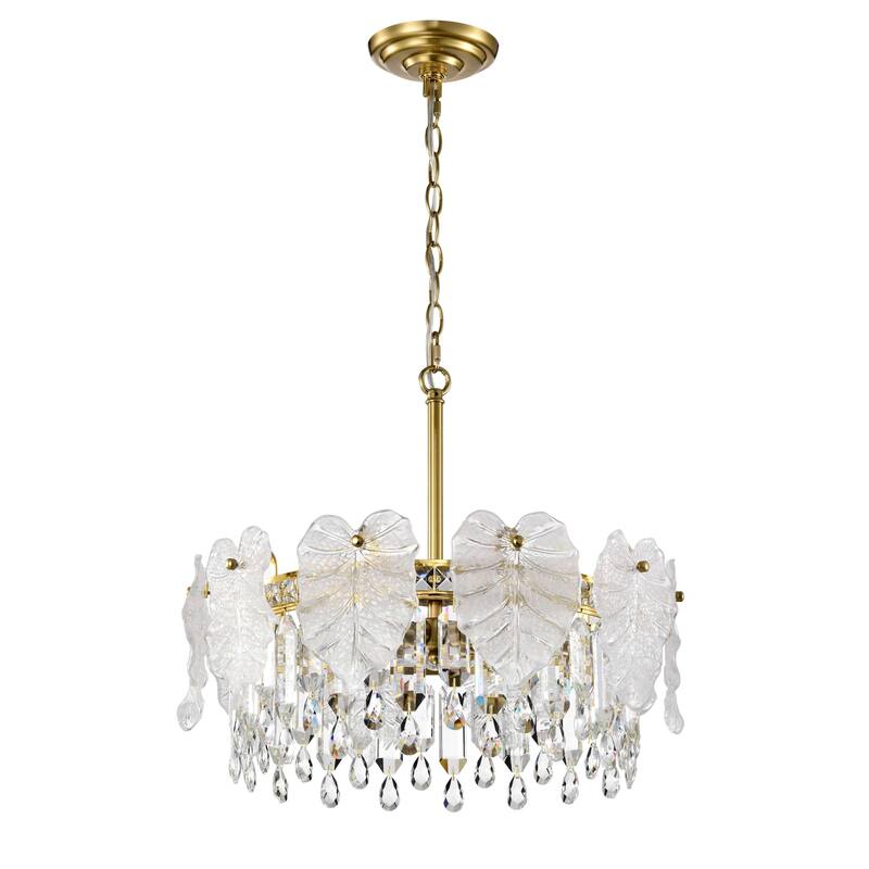 Alma 5-Light Brushed Shiny Brass Leaf-shaped Glass Crystal Chandelier - 19 inches in diameter x 16.8 inches H