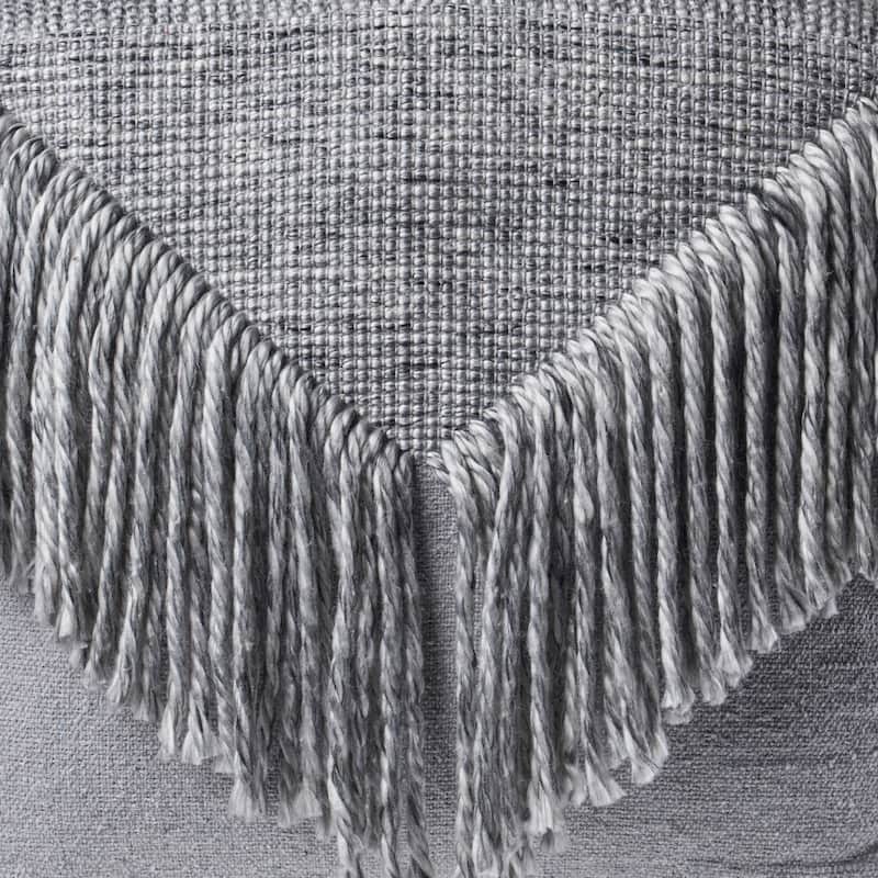 18 Inch Grey Pouf Ottoman Wool Cotton Blend for Living Room or Bedroom