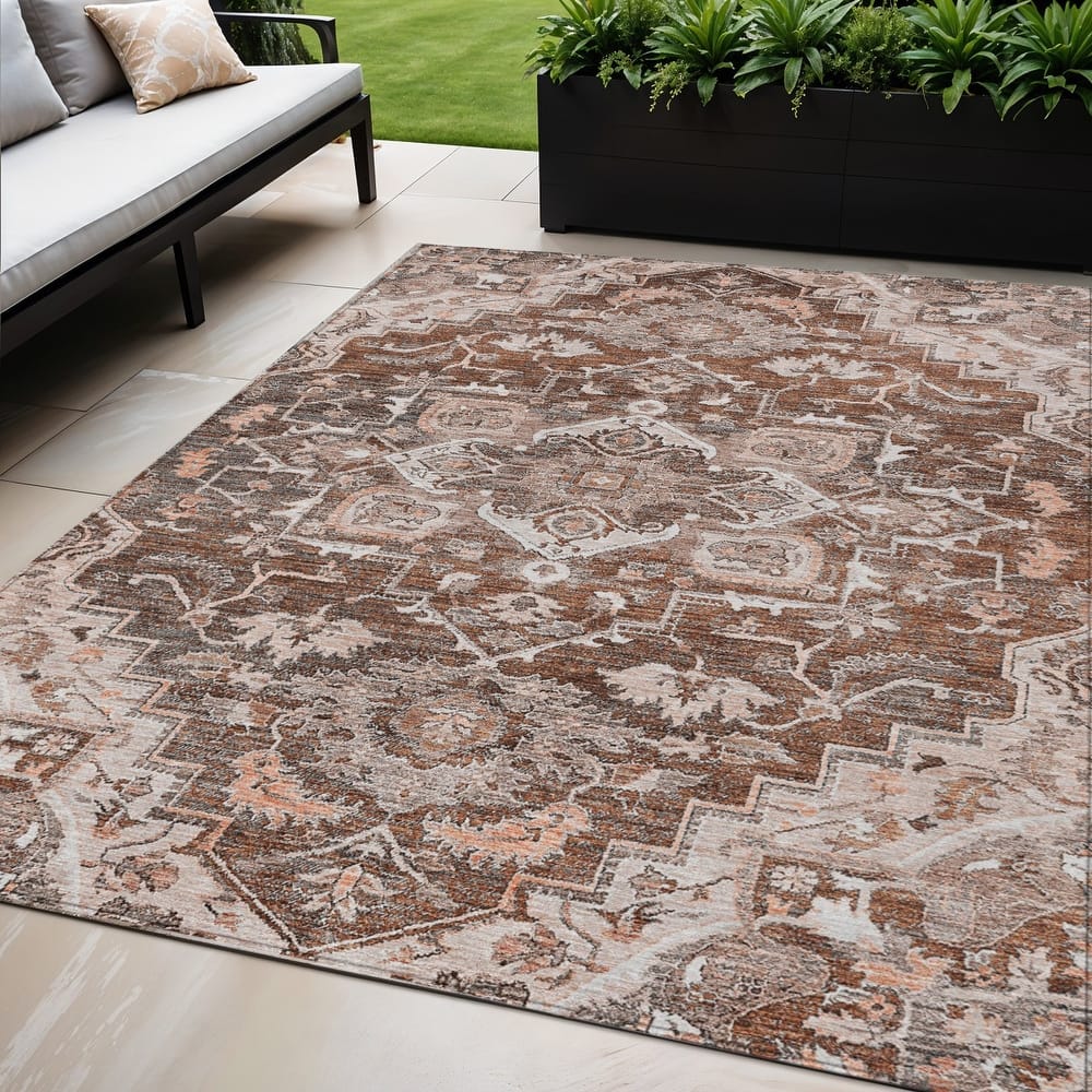 HomeRoots Oriental Traditional Rectangle Outdoor Rug