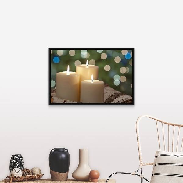 shop candels on cedar logs black float frame canvas art overstock 25506081 black float frame canvas art