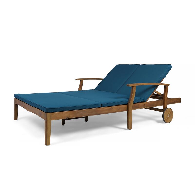 Hoye Double Chaise Lounger Recliner Bed, Outdoor, 79 Inch, Acacia Wood