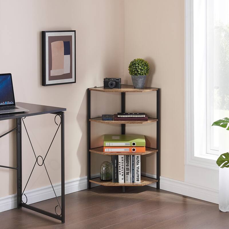 Javlergo Set of 2 Corner Shelf, Freestanding 4-Tier Wood Storage Rack