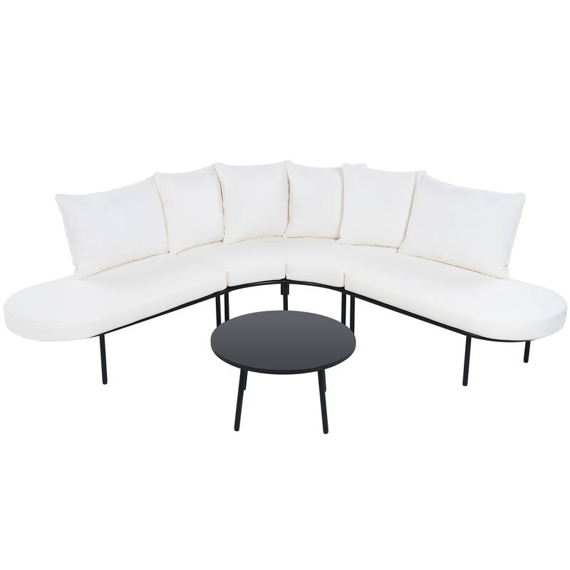 Outdoor Furniture Sofa Set with Coffee Table, Iron Frame Outdoor Indoor Conversation Set for 6 People