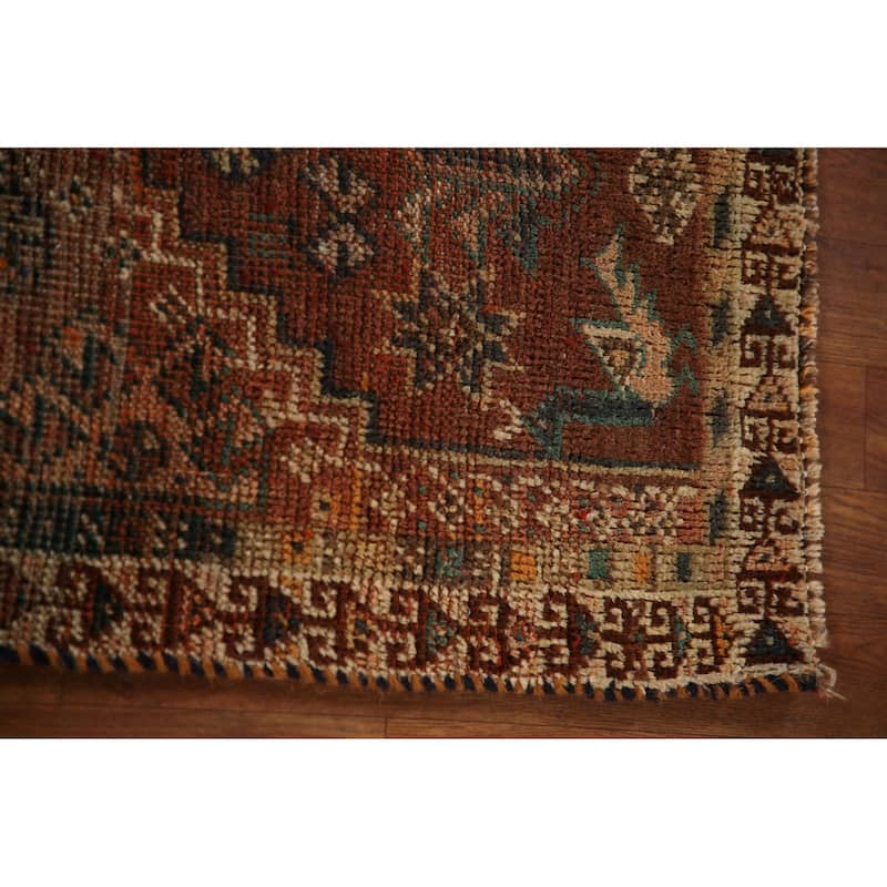 Distressed Qashqai Persian Antique Area Rug Hand-Knotted Wool Carpet - 4'1"x 8'2"