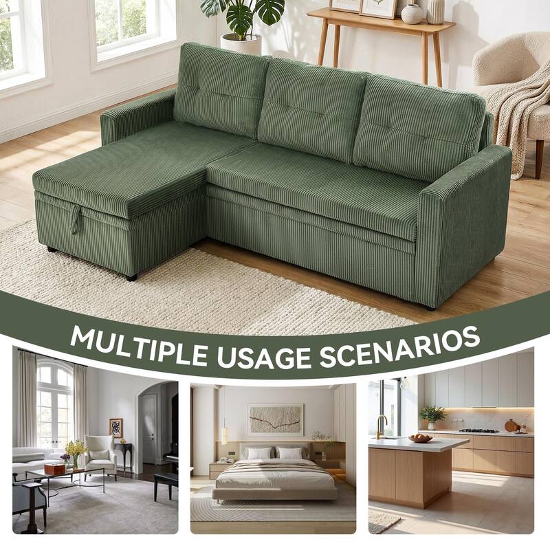 79" W L Shaped Reversible Convertible Pull Out Couch Bed Sleeper Sofa