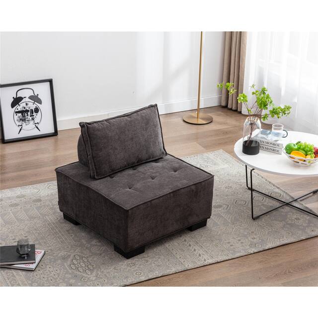 Accent Sofa Living Room Ottoman & Lazy Chair Polyester Fabric Upholstered Sofa with Solid Wood Legs - Grey