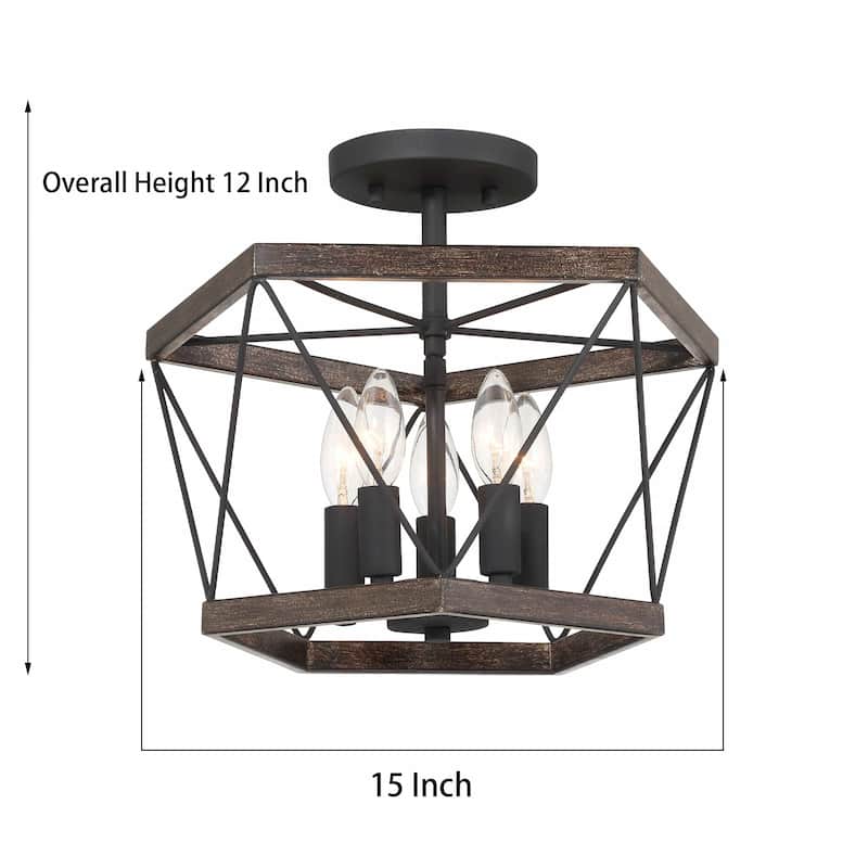 Kiro 5-light Farmhouse Geometric Drum Semi-flush Mount Ceiling Light - 15 inches