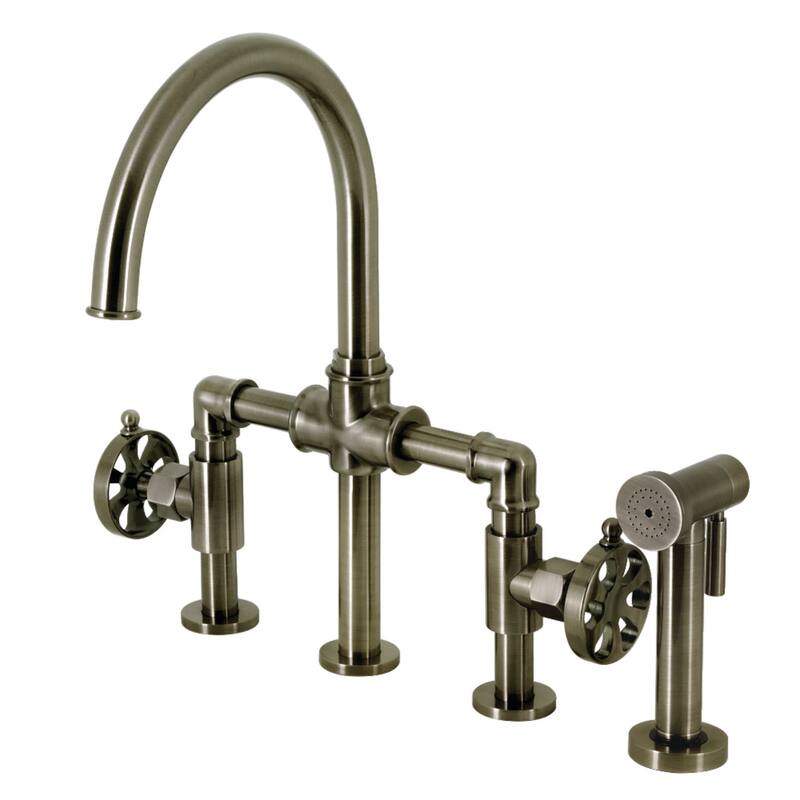 Kingston Brass KS233.RX Belknap 1.8 GPM Bridge Kitchen Faucet - Black Stainless