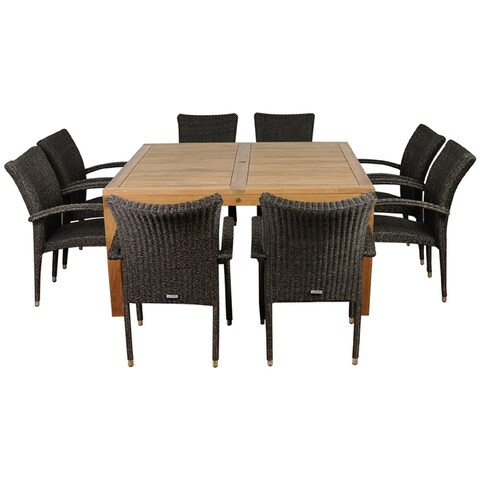 Versailles 9-Piece Outdoor Dining Set Teak Square Table Patio Furniture