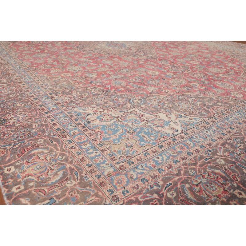 Traditional Pink Kashan Persian Vintage Rug Hand-Knotted Wool Carpet - 9'0"x 11'9"