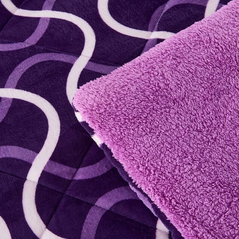 3-Piece Floral Printed Sherpa-Backing Reversible Comforter Set