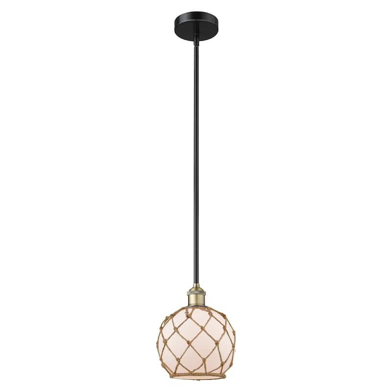 Innovations Lighting Endless Possibilities Edison - Farmhouse Rope - 1 Light 8" Stem Hung Mini Pendant - White Glass with Brown Rope/Black Antique Brass