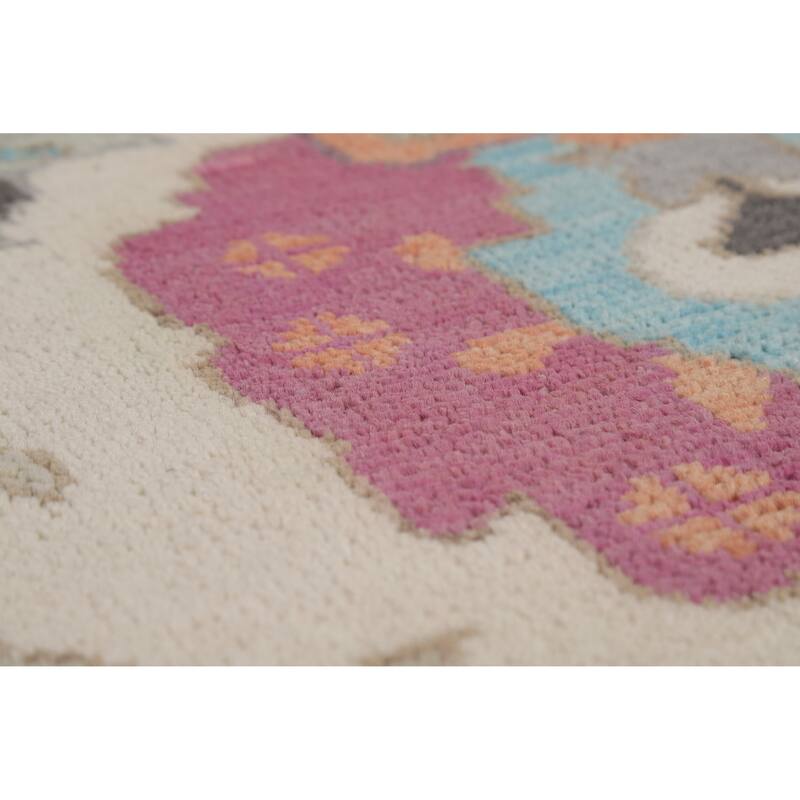 Ivory Floral Oushak Indian Area Rug Handmade Wool Carpet - 7'11" x 10'0"