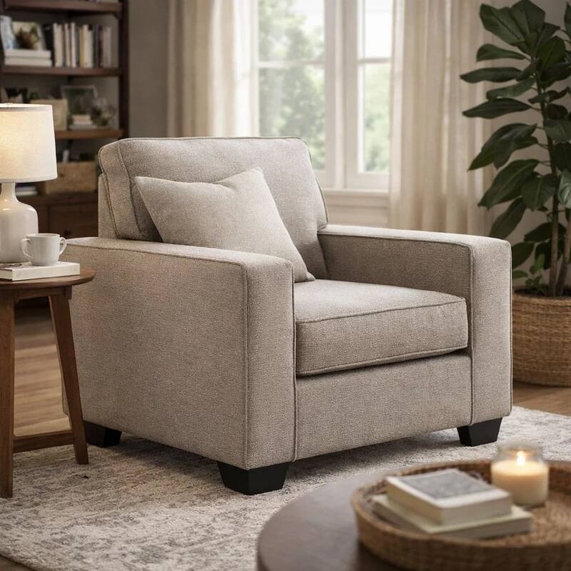 Qien Accent Armchair, Wide Track Arms, Modern Stone Gray Polyester