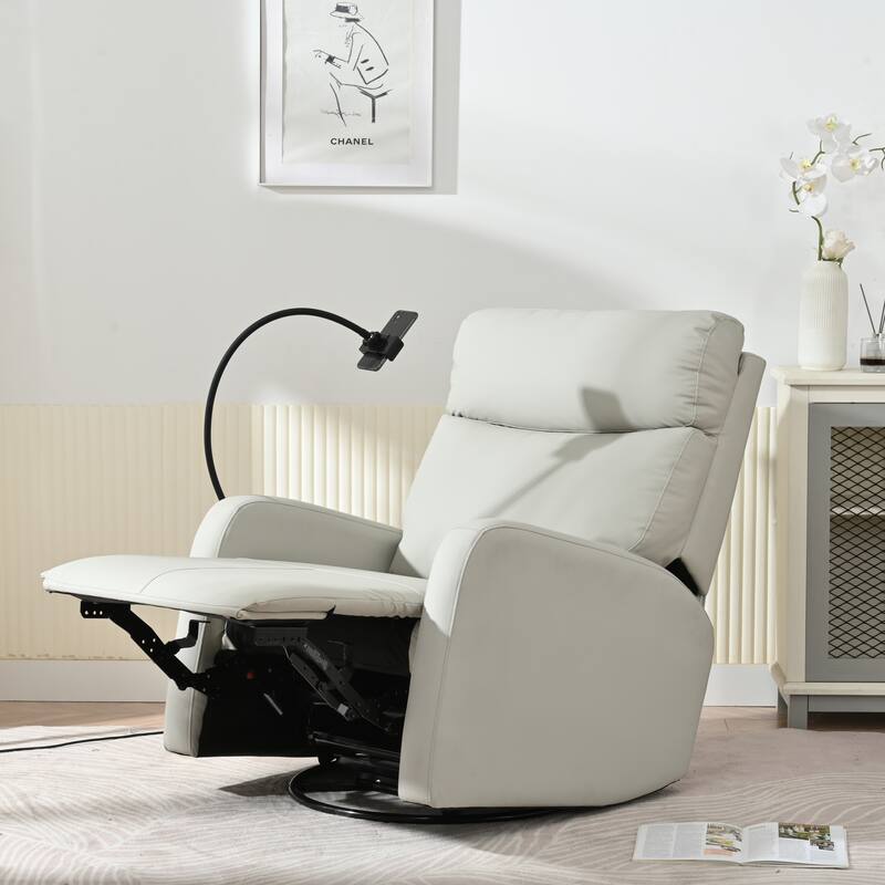 Grey 360° Swivel Rocking Recliner Chair with Phone Holder, Footrest, Adjustable Position for Living Room & Home Theater