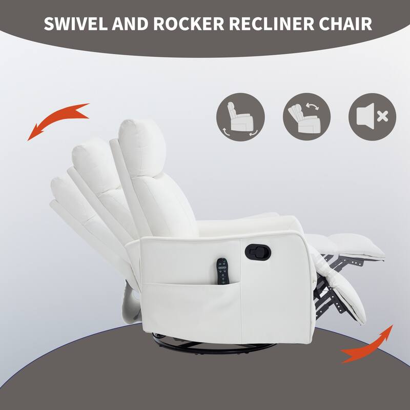 Heat Massage Manual Recliner Chair with Rocker and Swivel in Faux Leather for Living Room