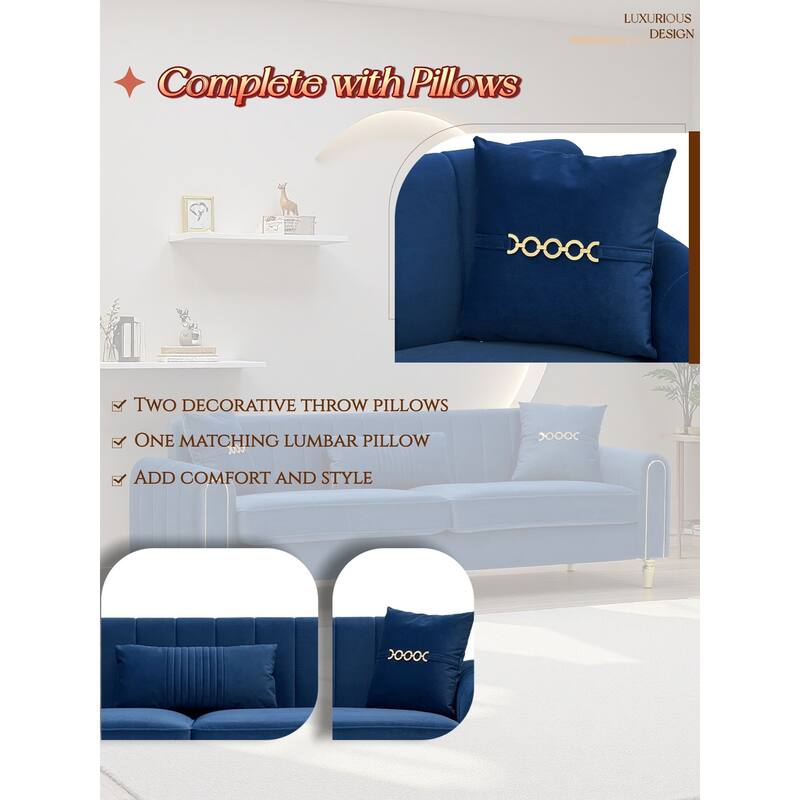 87.4" Luxury Loveseat Sofa with Metal Legs, Round Arms