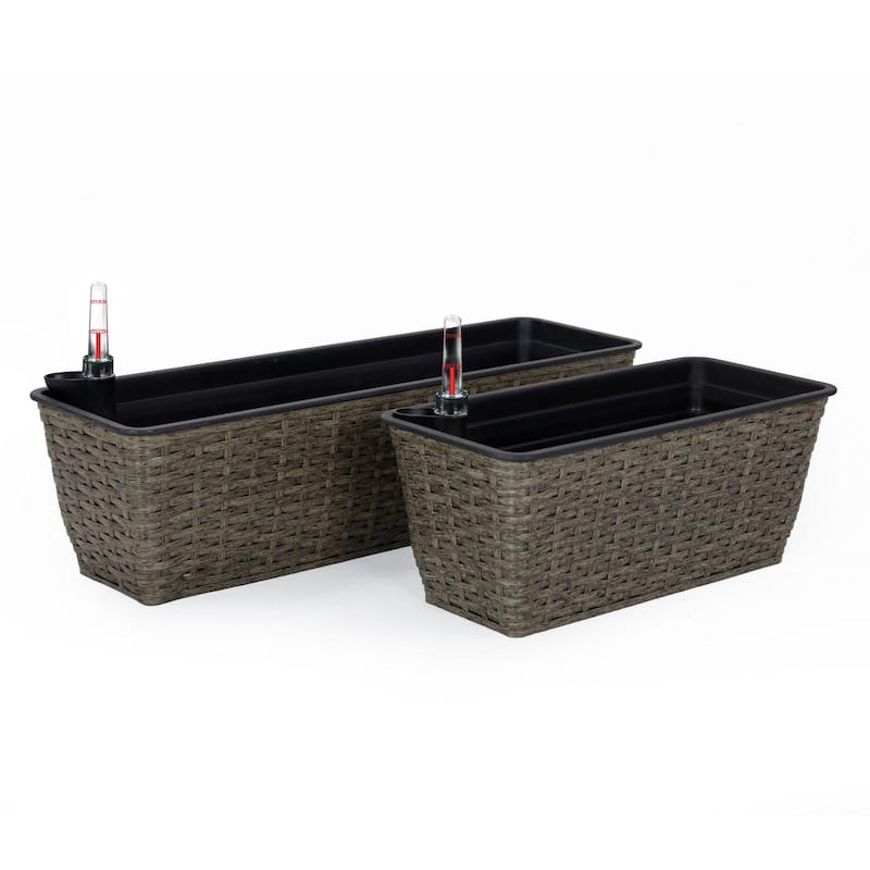 2-Pack Smart Self-watering Hand Woven Wicker Planter - Dark Grey