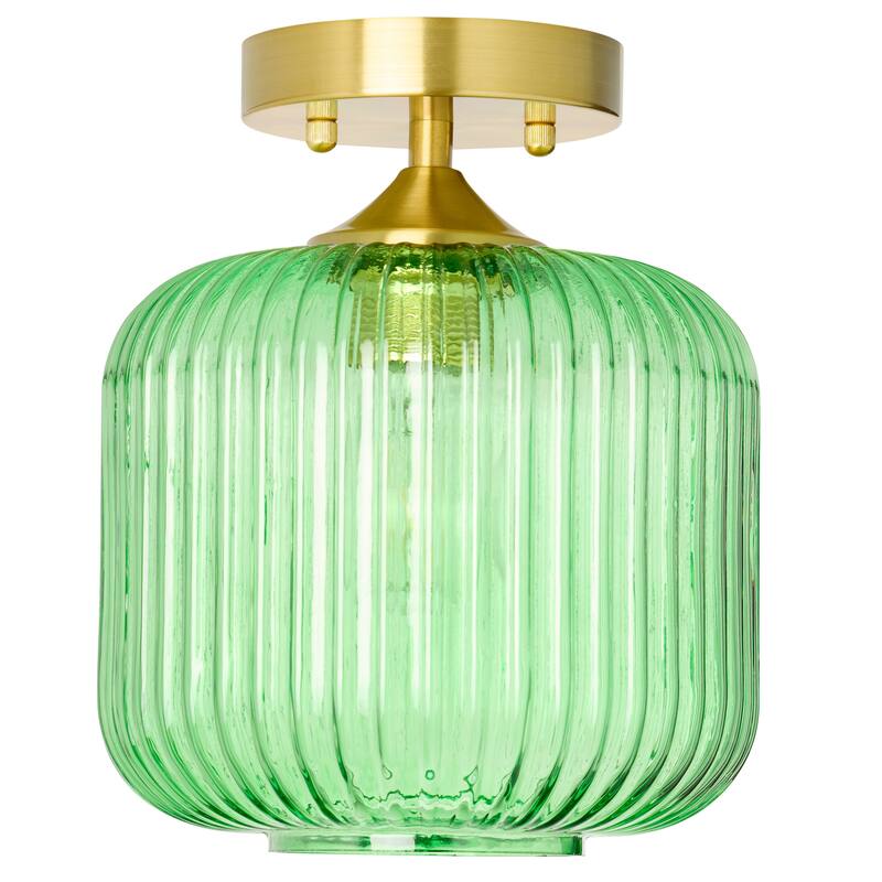 Ignace River of Goods Brushed Gold Metal 10-Inch Ceiling Light with Green Glass Globe Shade - 8" x 8" x 10.25"