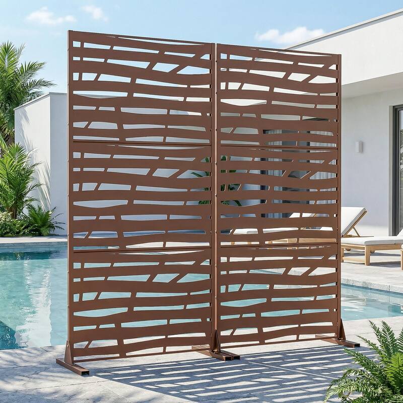 Metal Privacy Screen Fence Panel with Stylish Pattern Set of 2