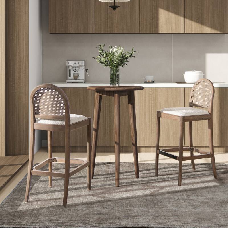 Curved Back Cane Rattan Bar Stool