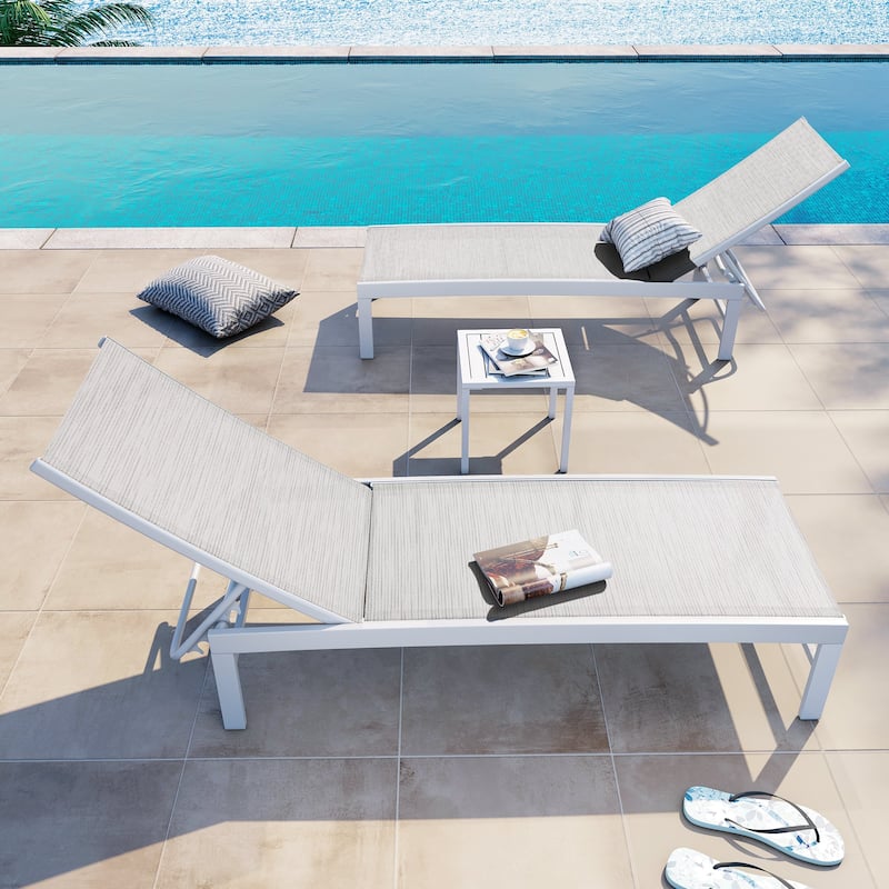 Outdoor Aluminum Chaise Lounge Chairs and Side Table, Sun Lounger with Adjustable Backrest