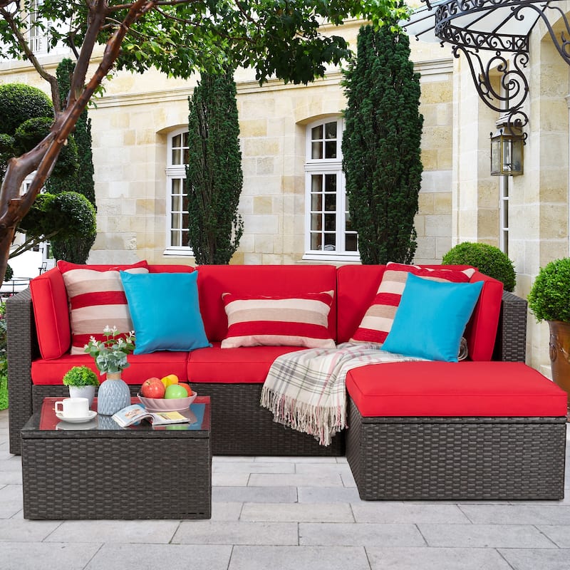 Futzca 5-Piece PE Wicker Outdoor Patio Furniture Set - Red